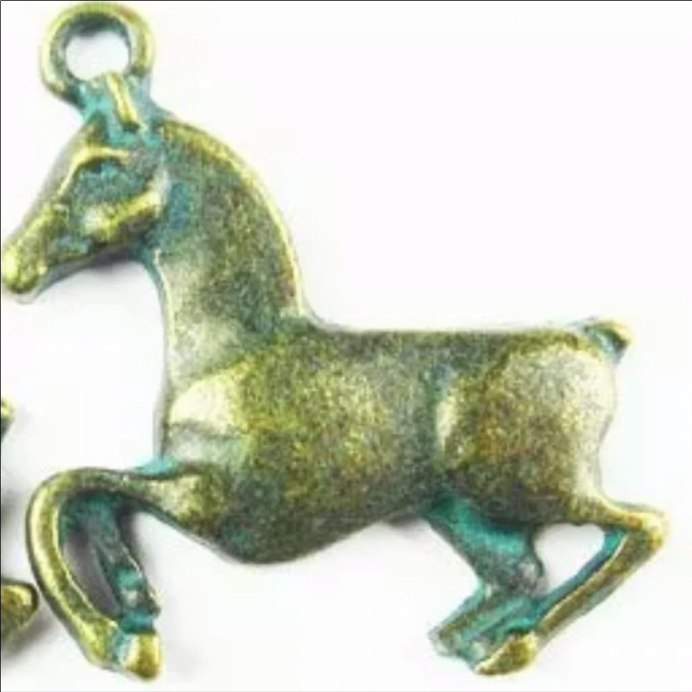 Brass bronze horse pendant with patina